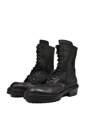 STEER SKIN LACE UP BOOT / BLK