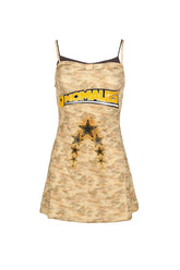 ORANGE CAMO LAYERED FAUX TWO-PIECE SLIP DRESS / YEL