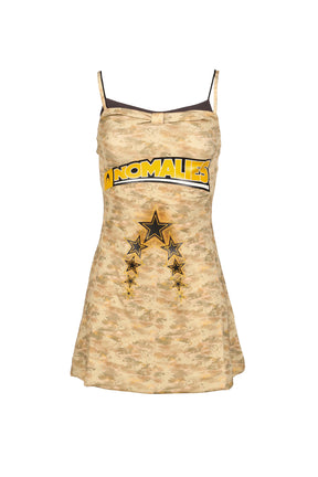 ORANGE CAMO LAYERED FAUX TWO-PIECE SLIP DRESS / YEL