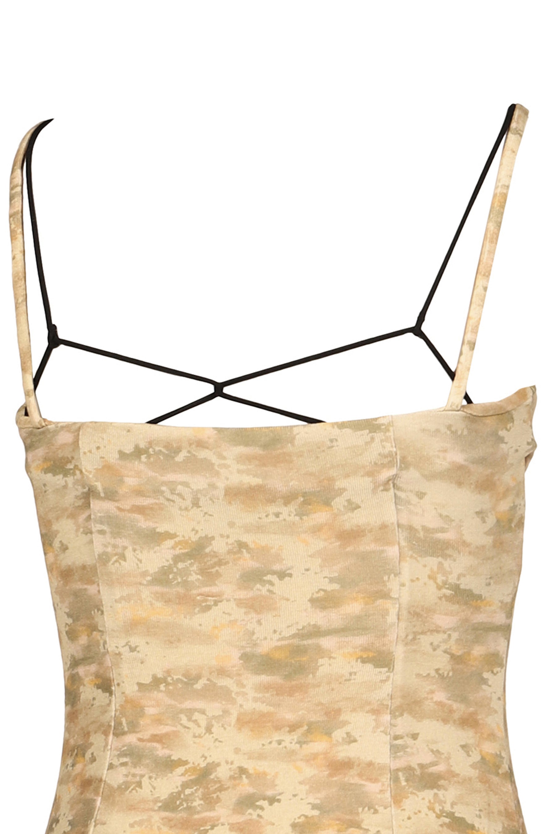 ORANGE CAMO LAYERED FAUX TWO-PIECE SLIP DRESS / YEL