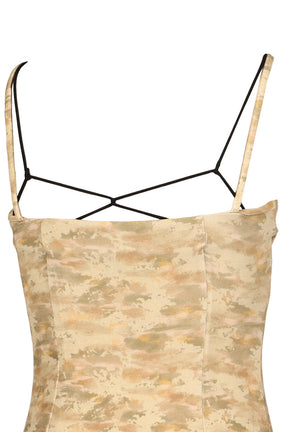 ORANGE CAMO LAYERED FAUX TWO-PIECE SLIP DRESS / YEL