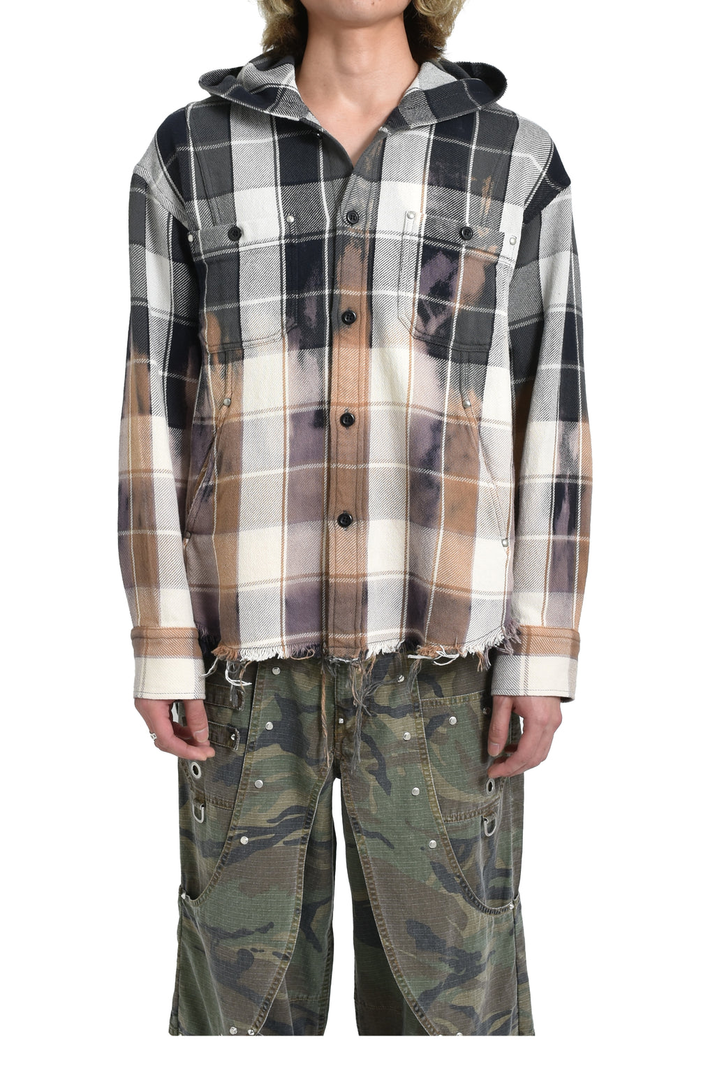 FORSOMEONE フォーサムワン SS25 HOODED CHECK SHIRT / BLK - NUBIAN