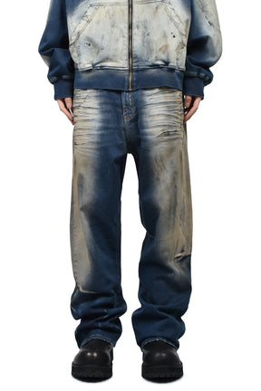 DIRTY-WASHED DENIM PANTS / NAVY