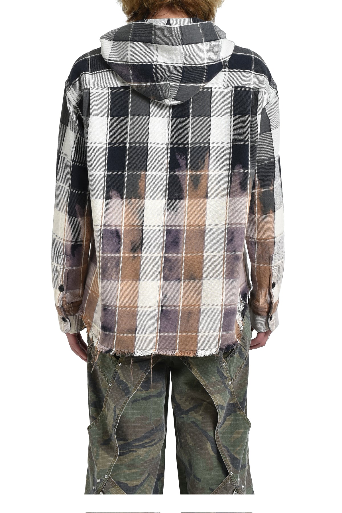 HOODED CHECK SHIRT / BLK