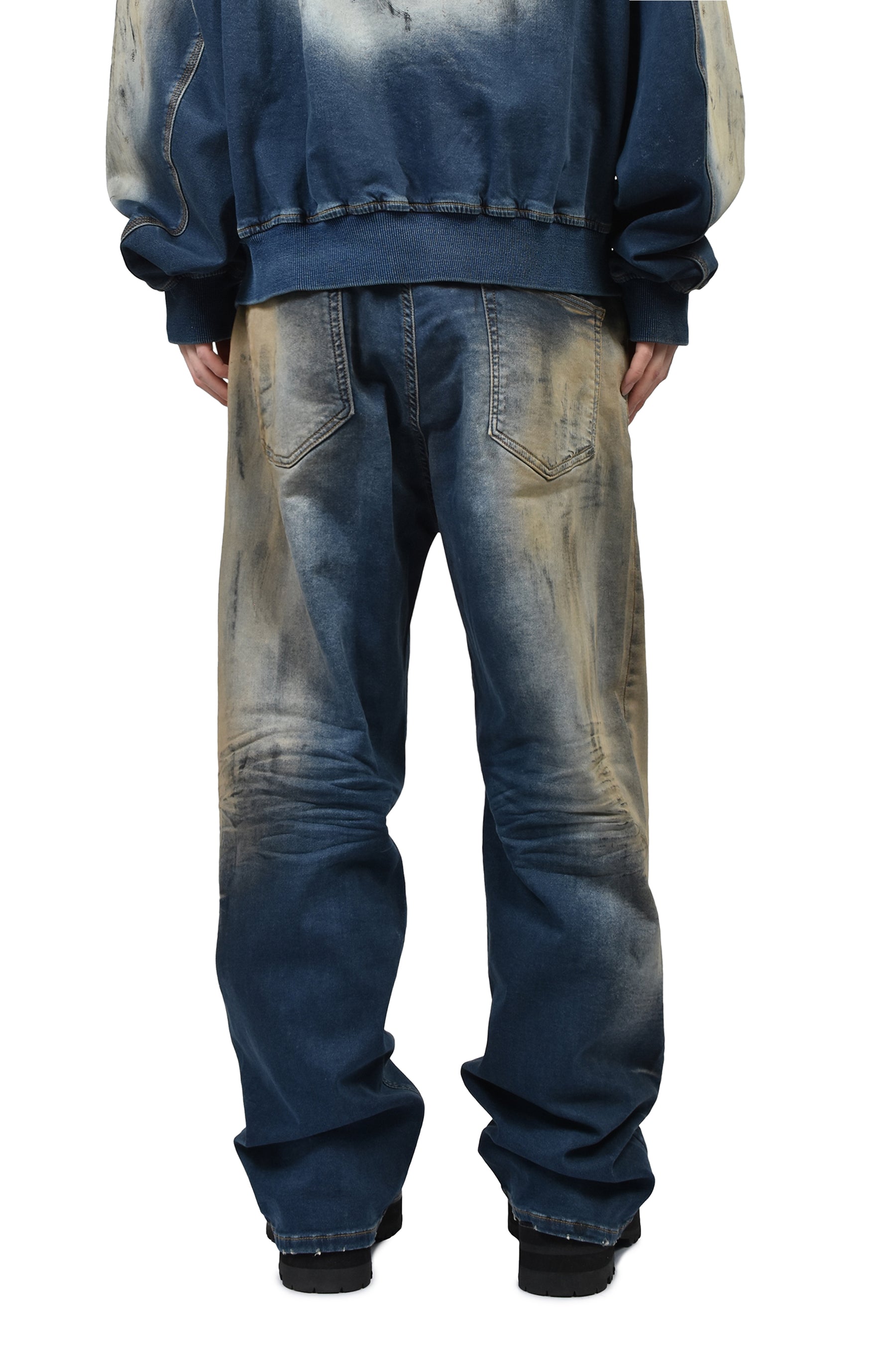 DIRTY-WASHED DENIM PANTS / NAVY
