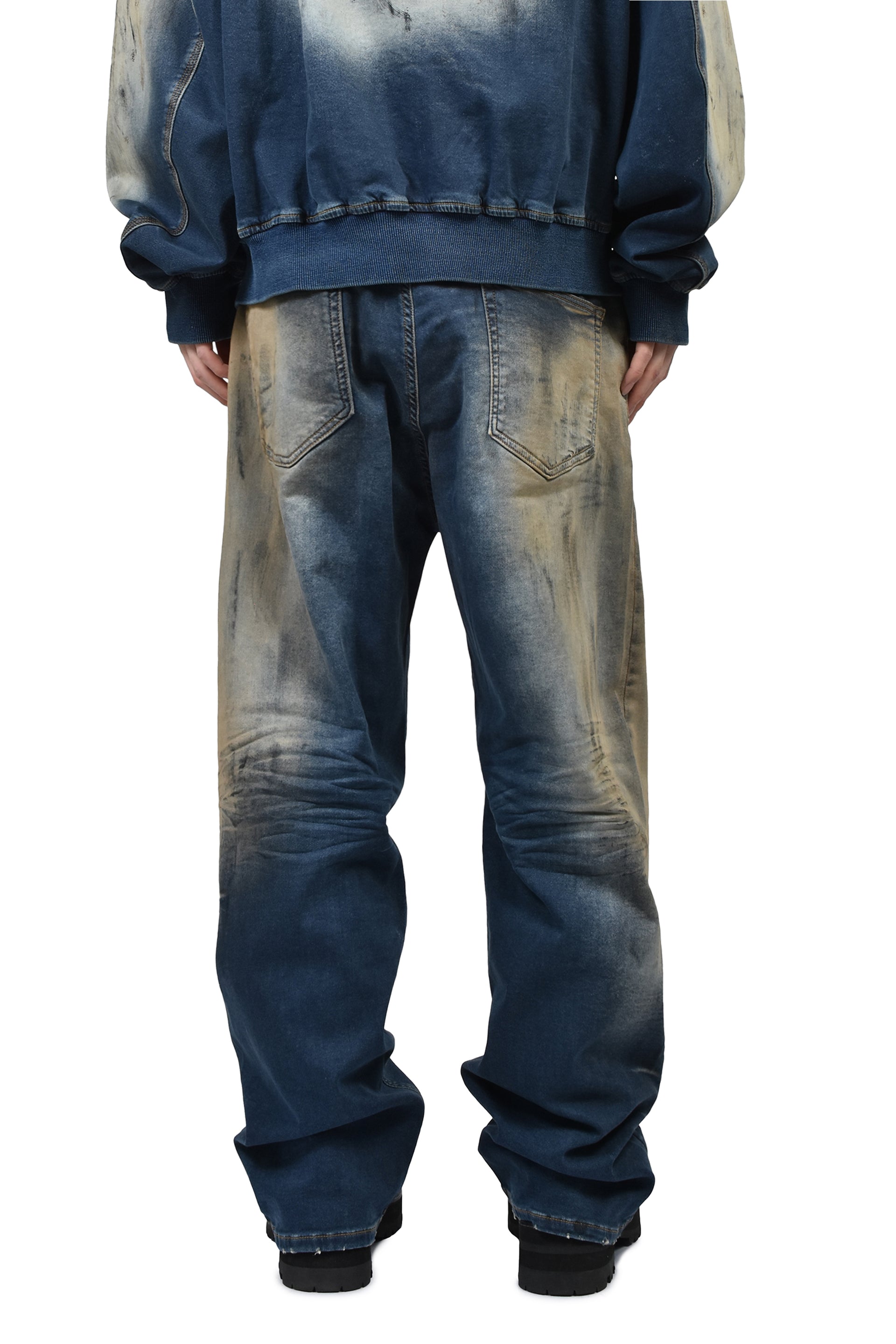 DIRTY-WASHED DENIM PANTS / NAVY