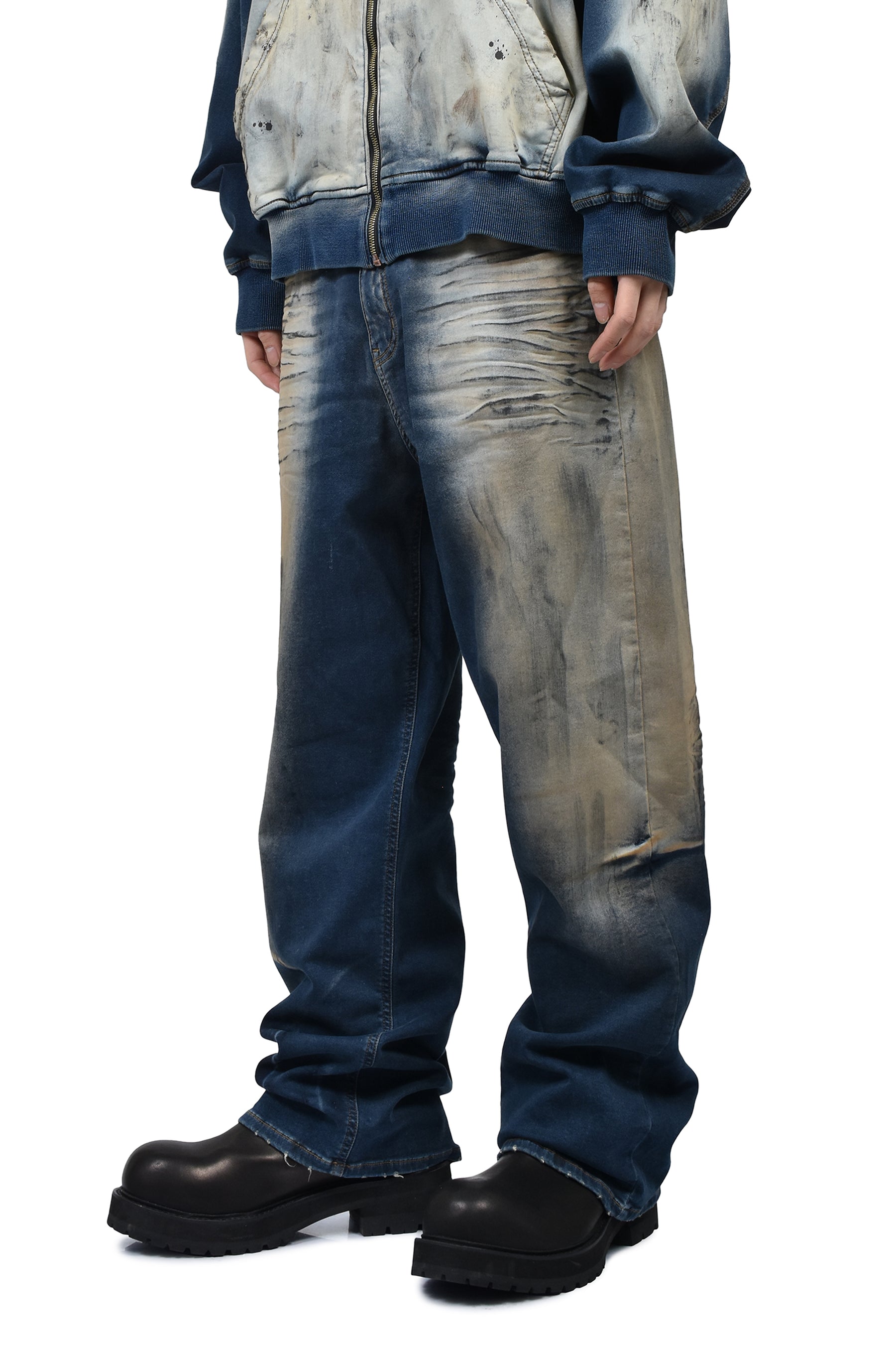 DIRTY-WASHED DENIM PANTS / NAVY