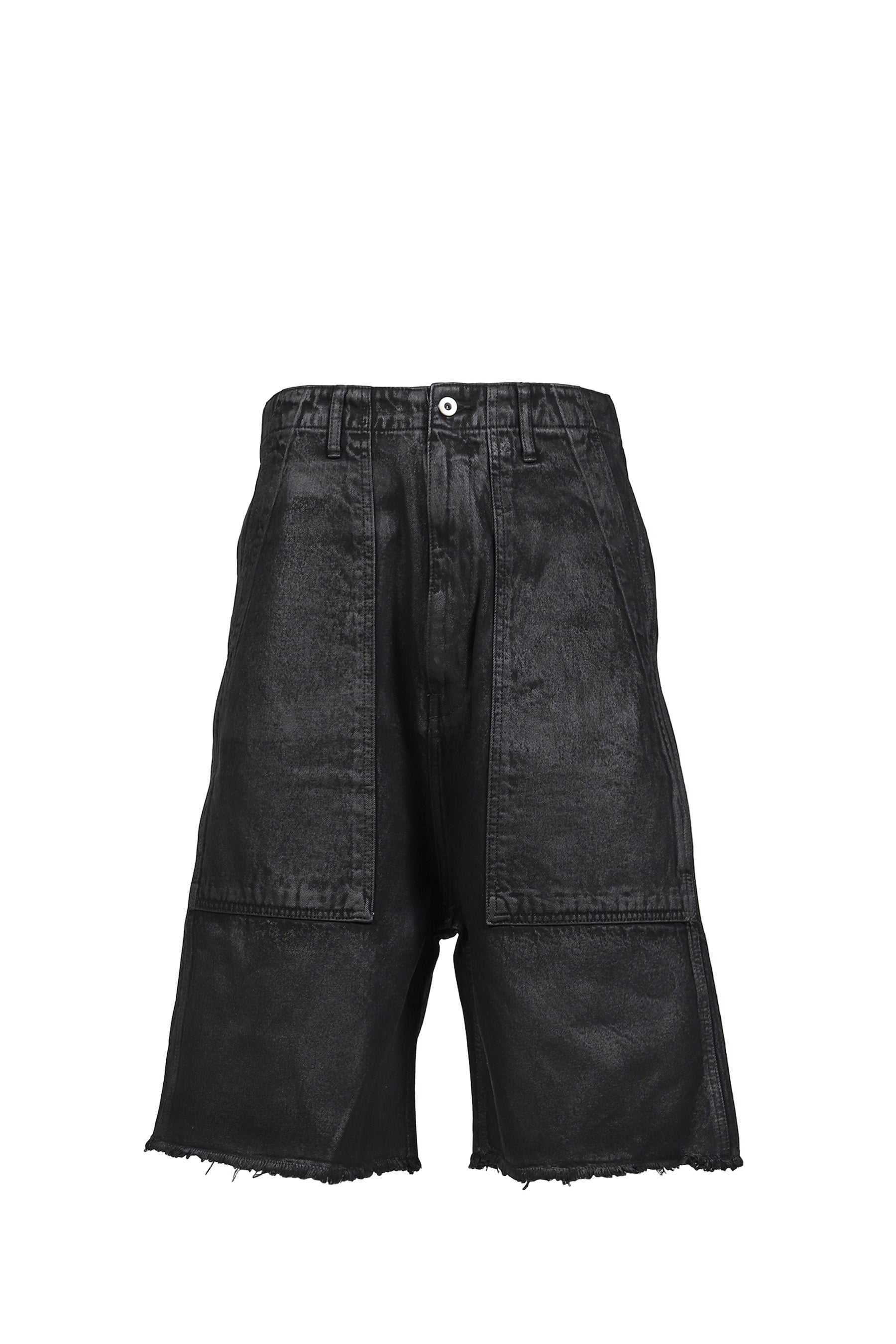 WAXED FATIGUE SHORTS / BLK