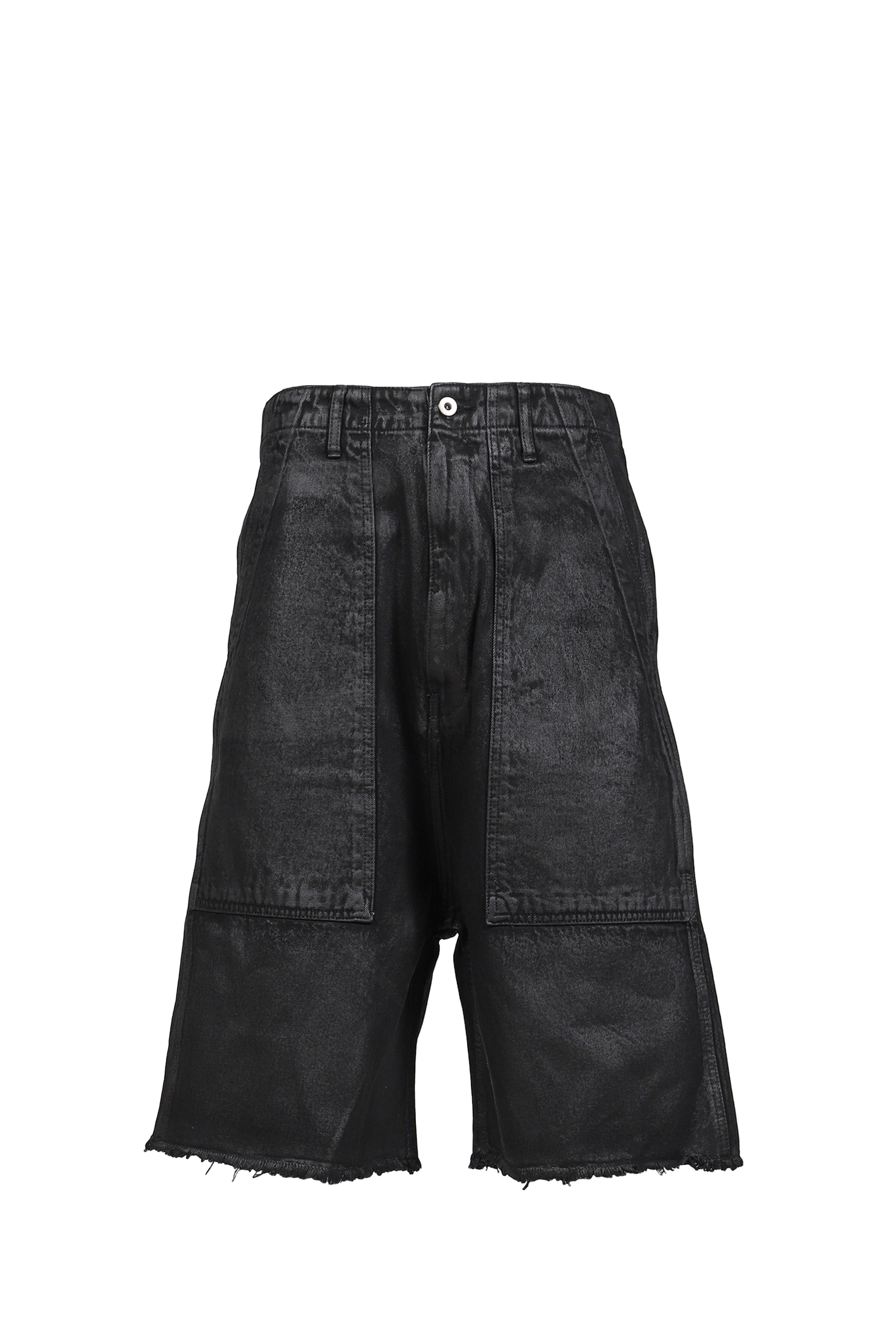 WAXED FATIGUE SHORTS / BLK