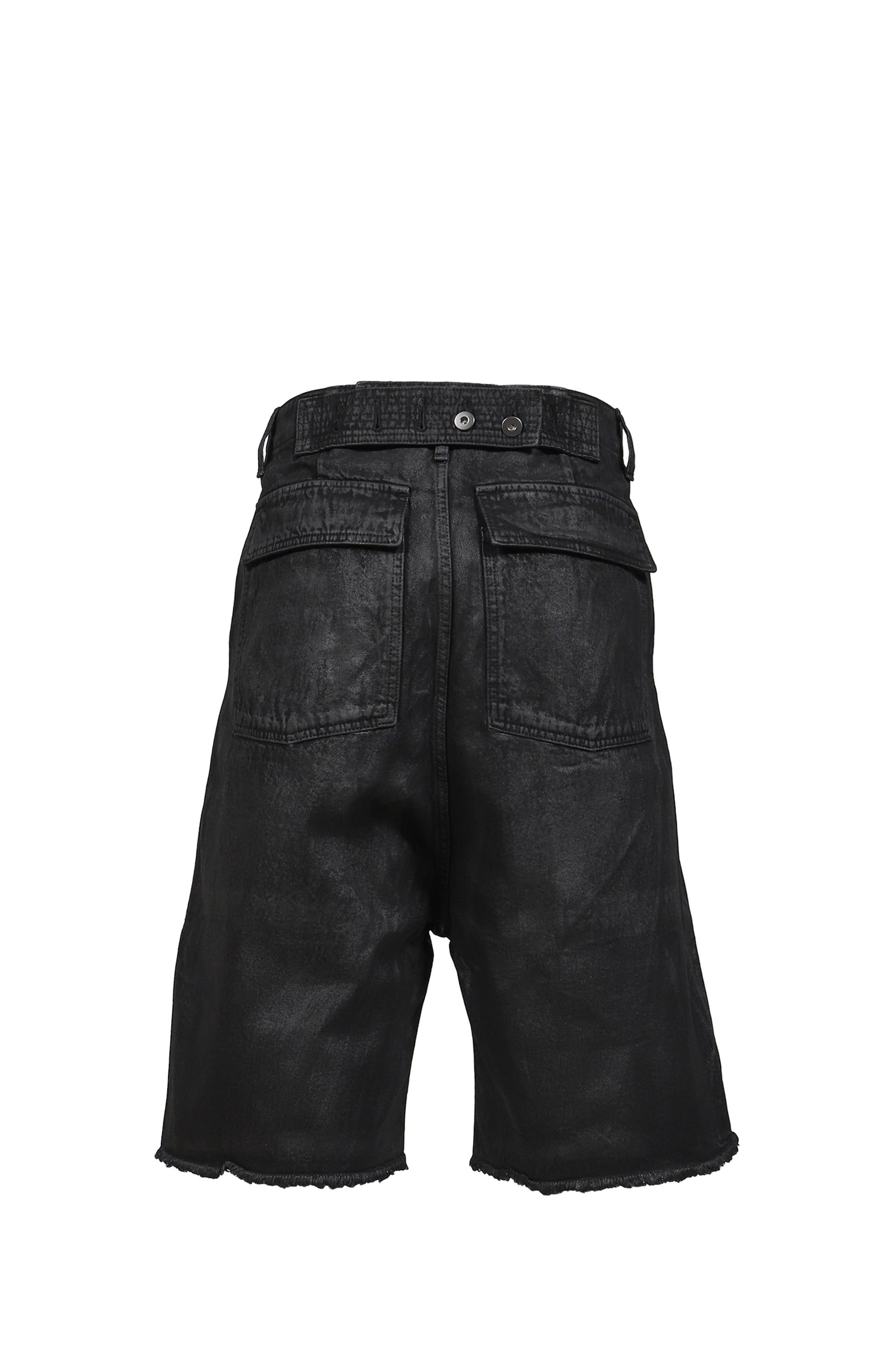 WAXED FATIGUE SHORTS / BLK