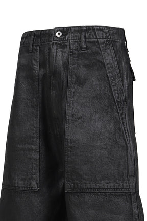WAXED FATIGUE SHORTS / BLK