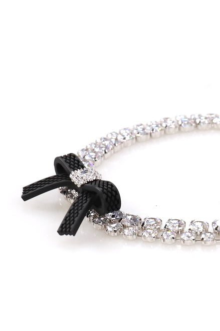 YVMIN RUBBER BOW GEMSTONE NECKLACE / BLK