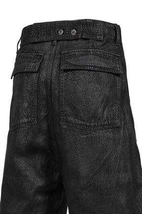 WAXED FATIGUE SHORTS / BLK