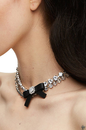 YVMIN RUBBER BOW GEMSTONE NECKLACE / BLK