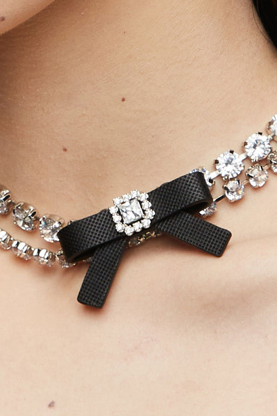 YVMIN RUBBER BOW GEMSTONE NECKLACE / BLK