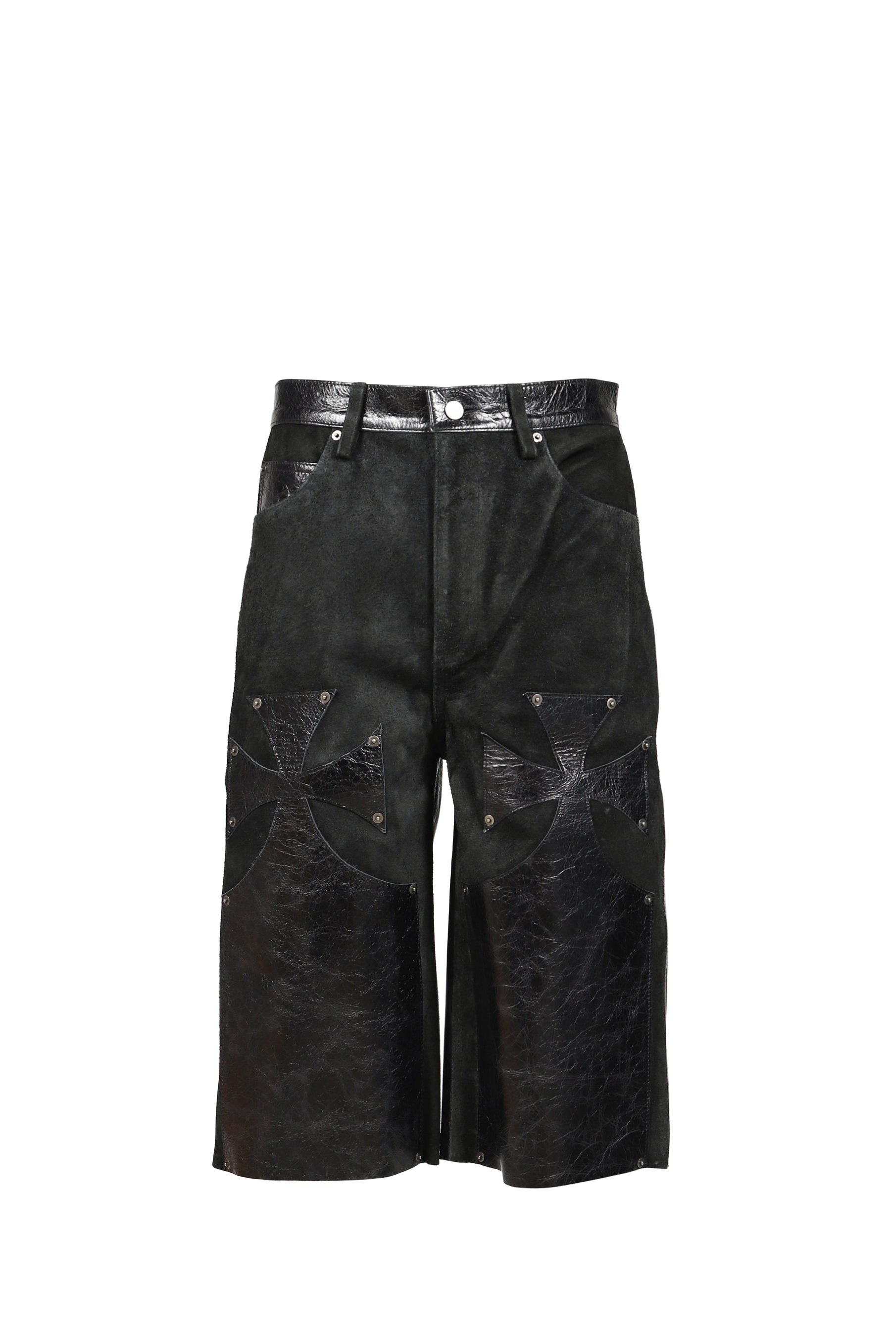 LEATHER CHOPPER SHORT / BLK