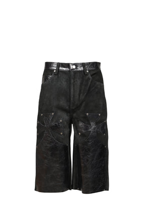 LEATHER CHOPPER SHORT / BLK