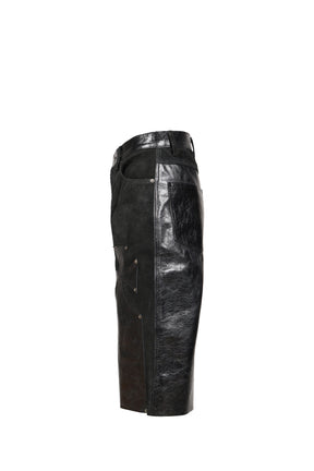 LEATHER CHOPPER SHORT / BLK