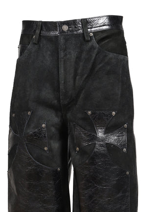 LEATHER CHOPPER SHORT / BLK