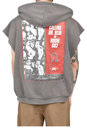 DR. BLUE CUT OFF HOODED SWEATSHIRT / BLK