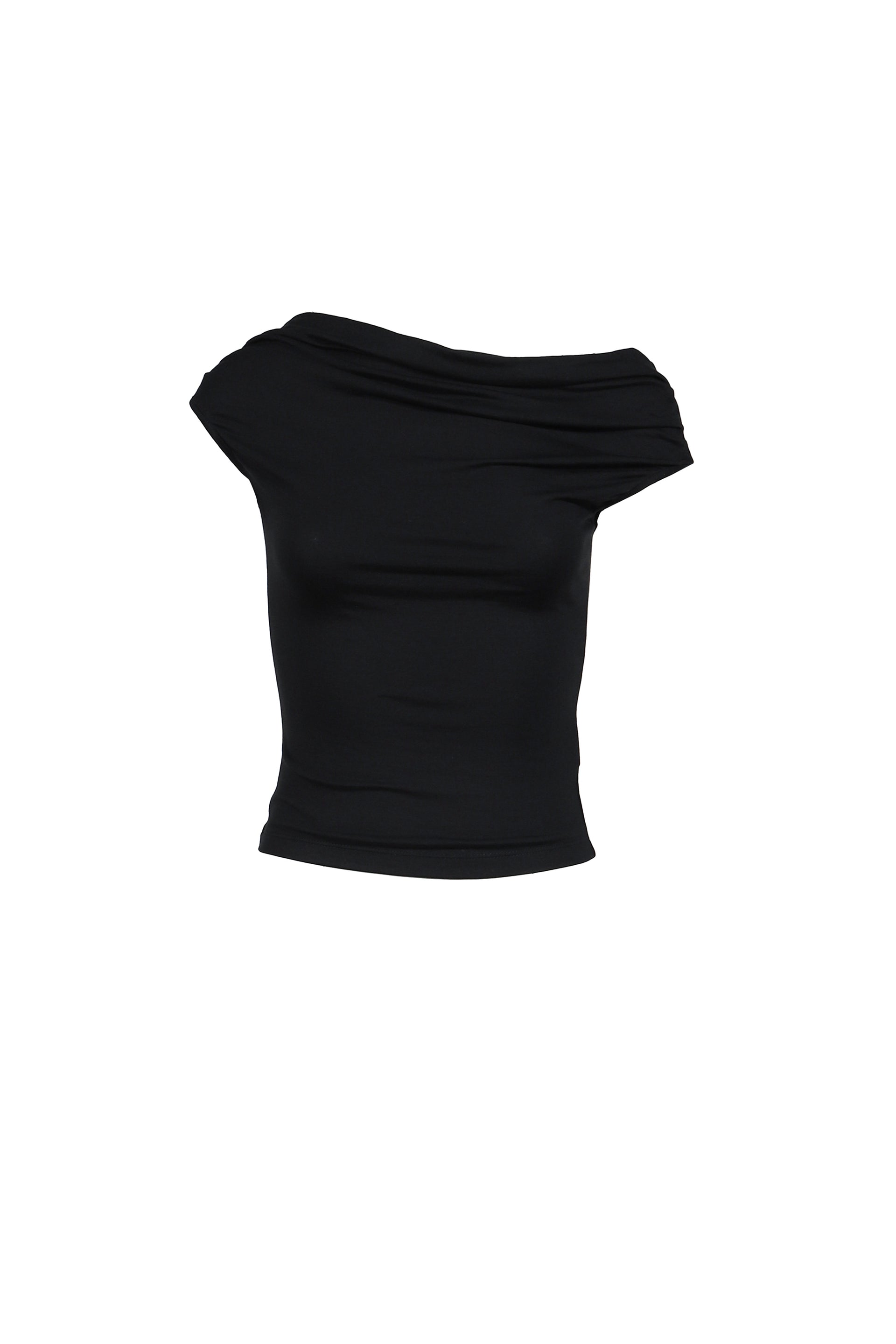 FLOW NECK DRAPE HALF-T / BLK
