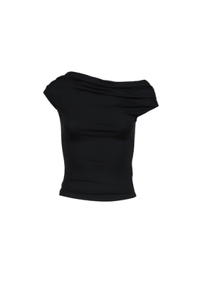 FLOW NECK DRAPE HALF-T / BLK