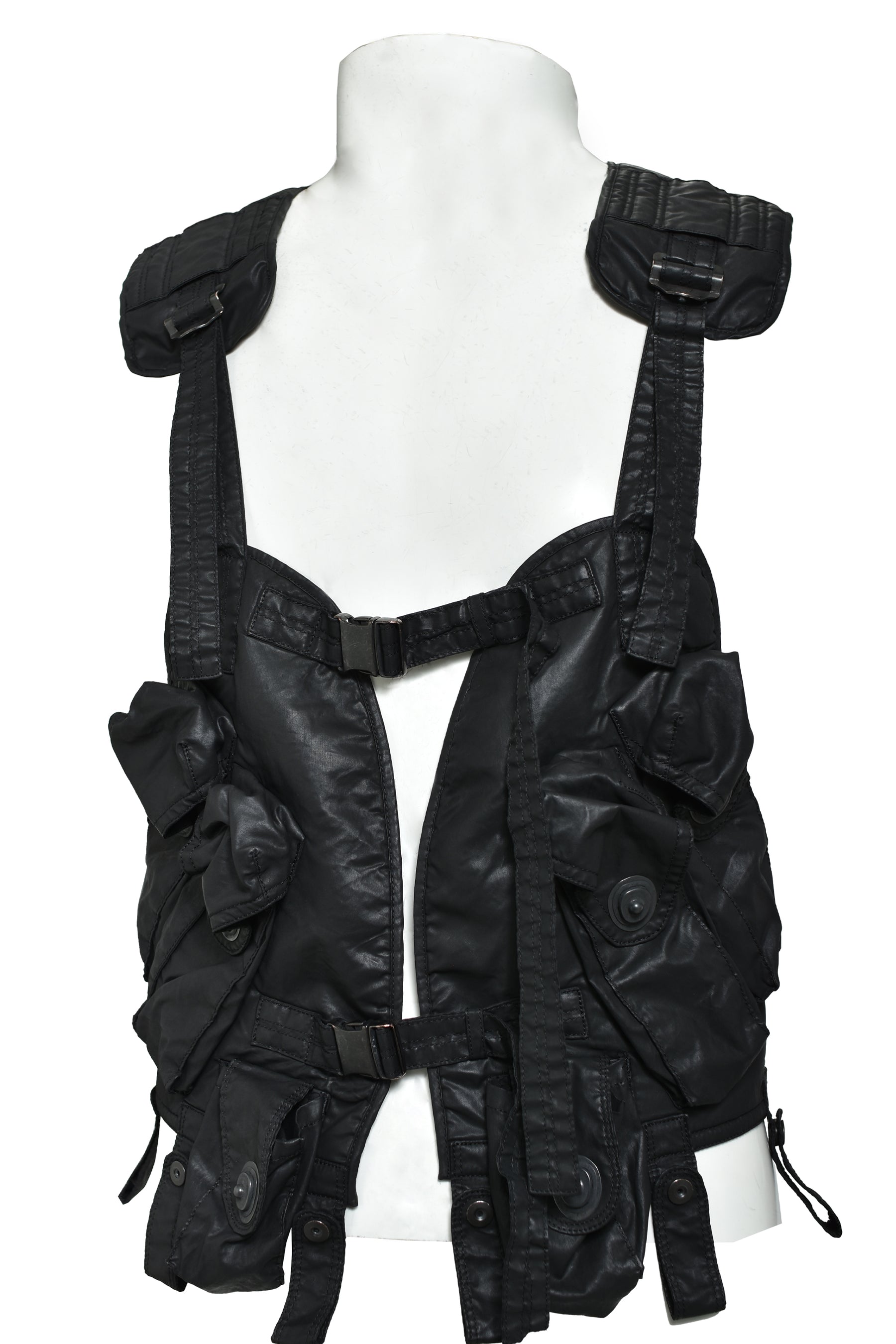 COATED CLOTH VEST / BLK