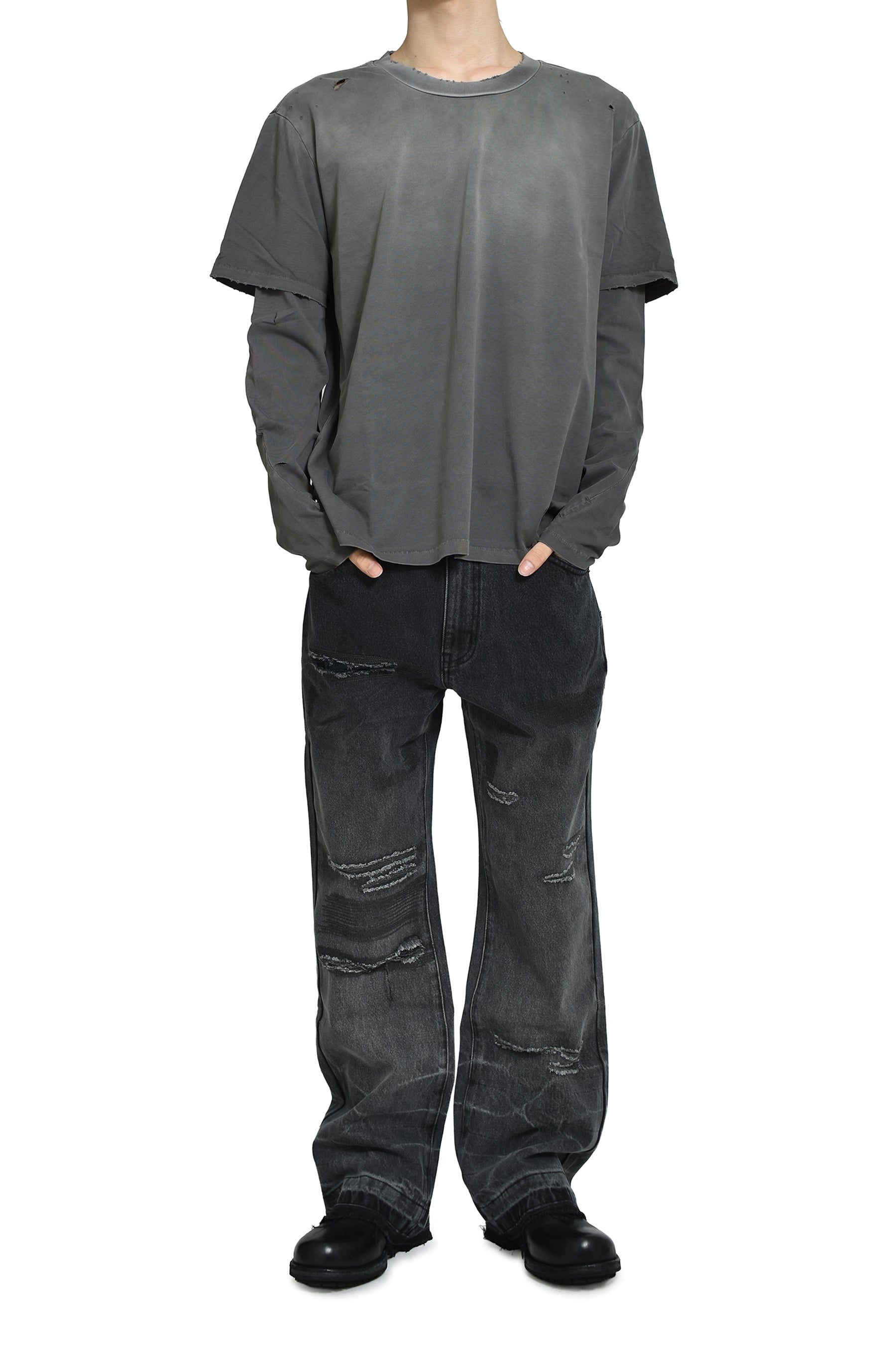 WASHED &amp; REPIARED DENIM / WASHED BLACK