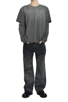 WASHED &amp; REPIARED DENIM / WASHED BLACK