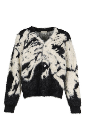 JACQUARD CARDIGAN  "SHOKKAKUTEKI SONZAI" / BLK WHT