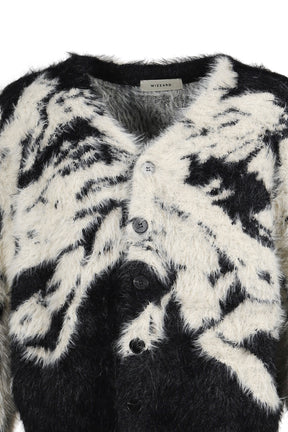 JACQUARD CARDIGAN  "SHOKKAKUTEKI SONZAI" / BLK WHT
