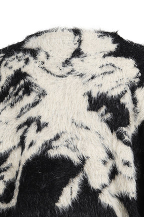 JACQUARD CARDIGAN  "SHOKKAKUTEKI SONZAI" / BLK WHT