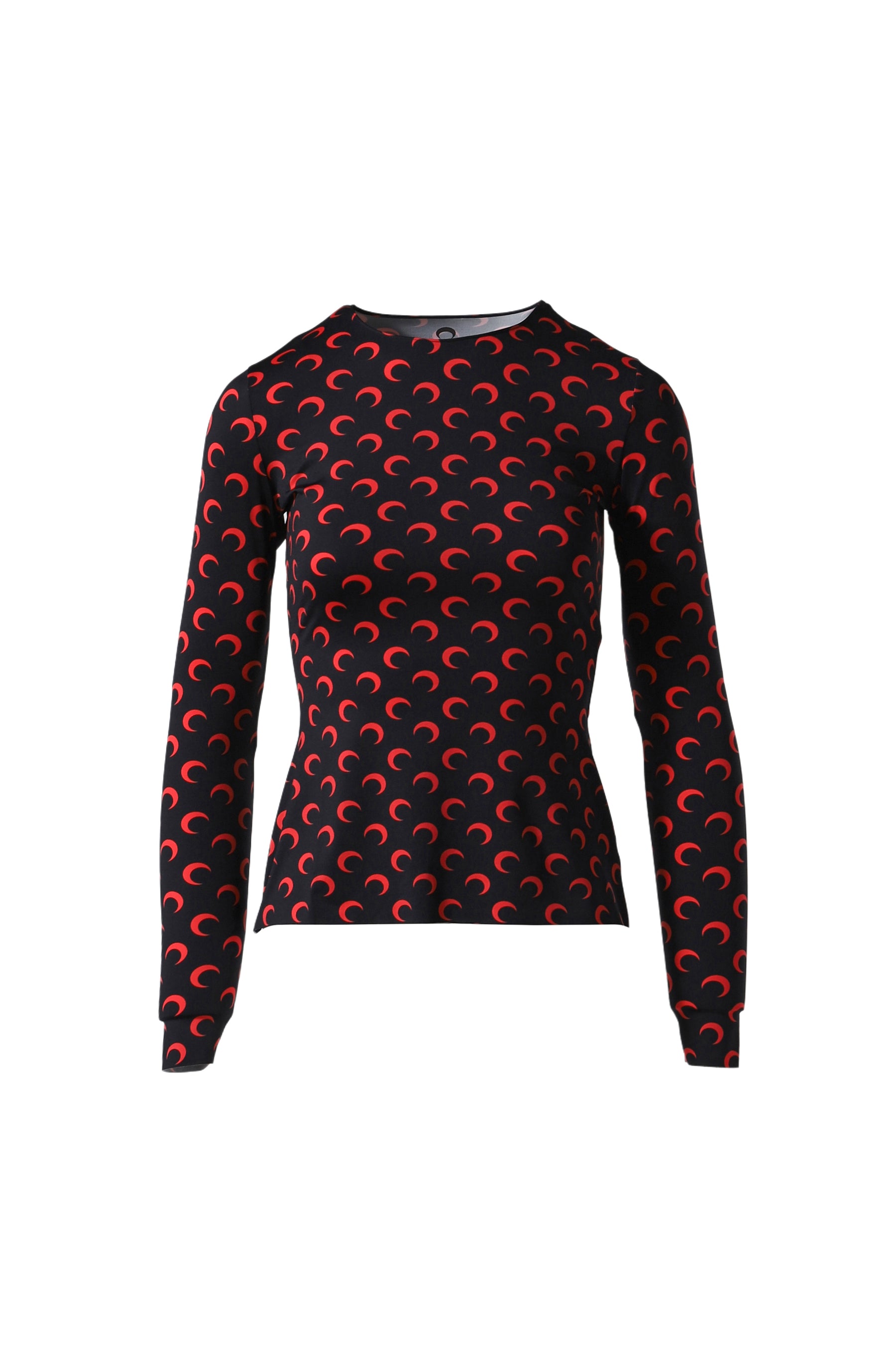 MOON PRINTED JERSEY SECOND SKIN CREWNECK TOP / RED