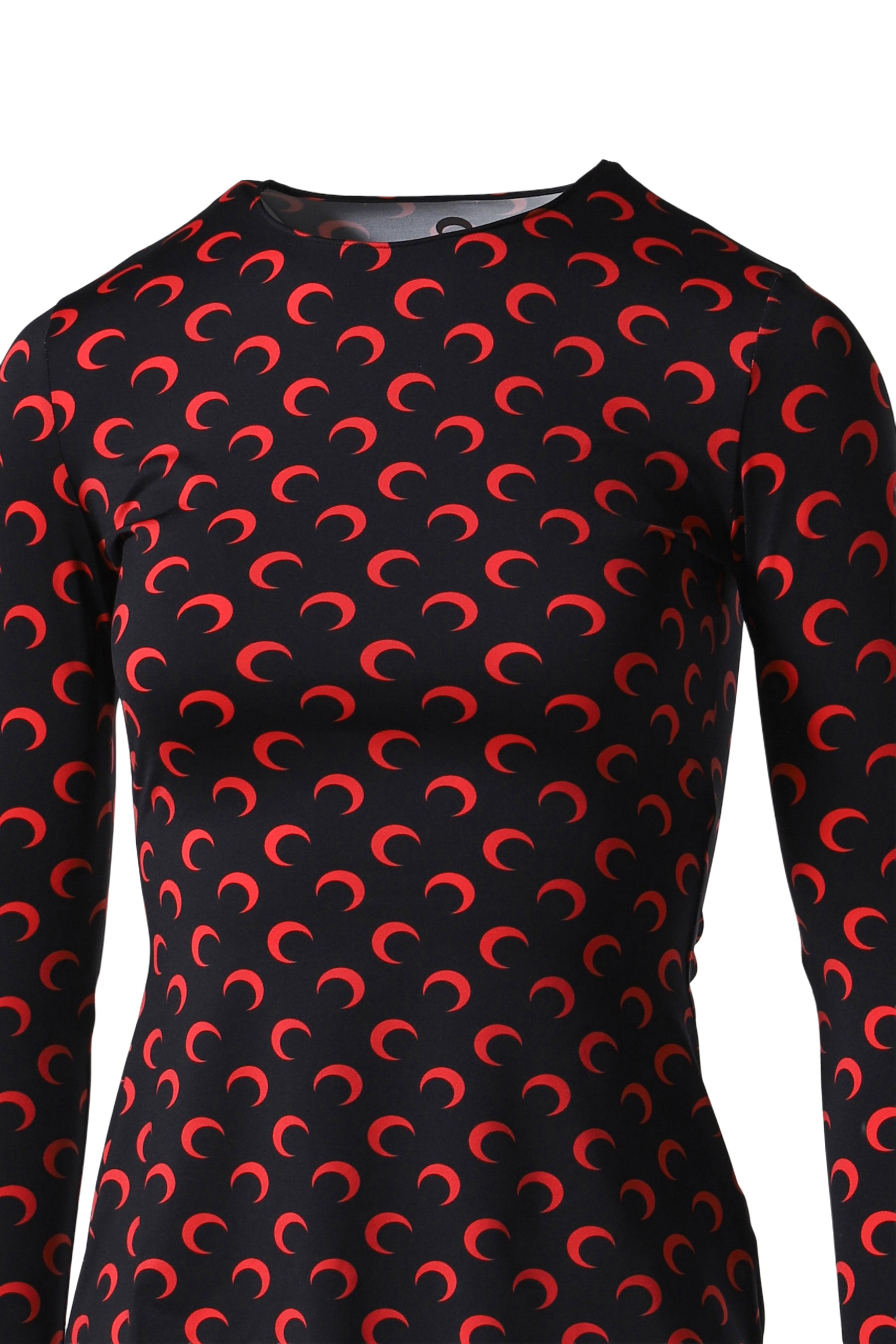 MOON PRINTED JERSEY SECOND SKIN CREWNECK TOP / RED