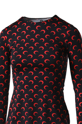 MOON PRINTED JERSEY SECOND SKIN CREWNECK TOP / RED