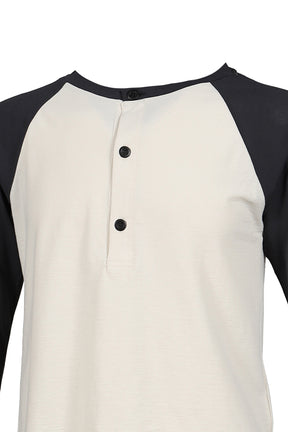 RAGLAN HENLEY NECK TEE /  BLK