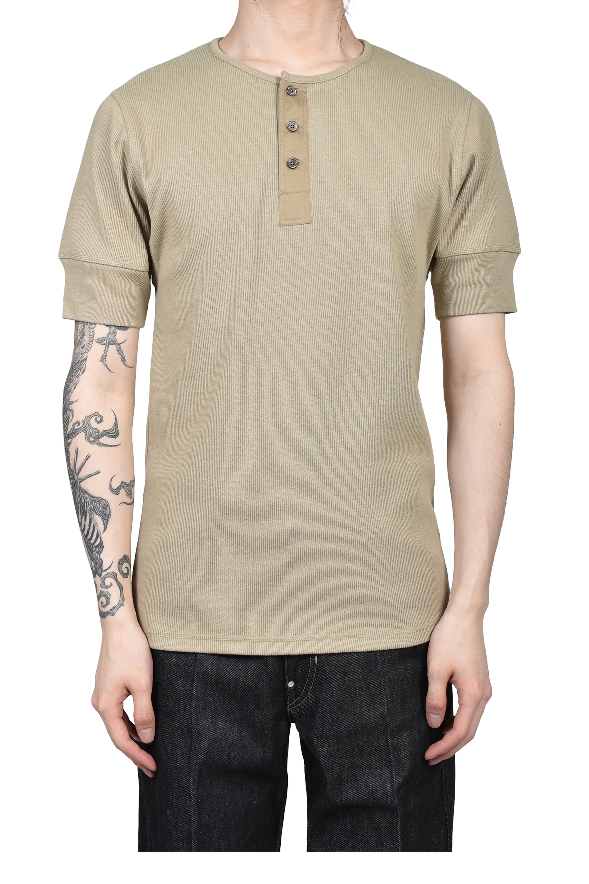 RIB HENLEY TOP / SAGE
