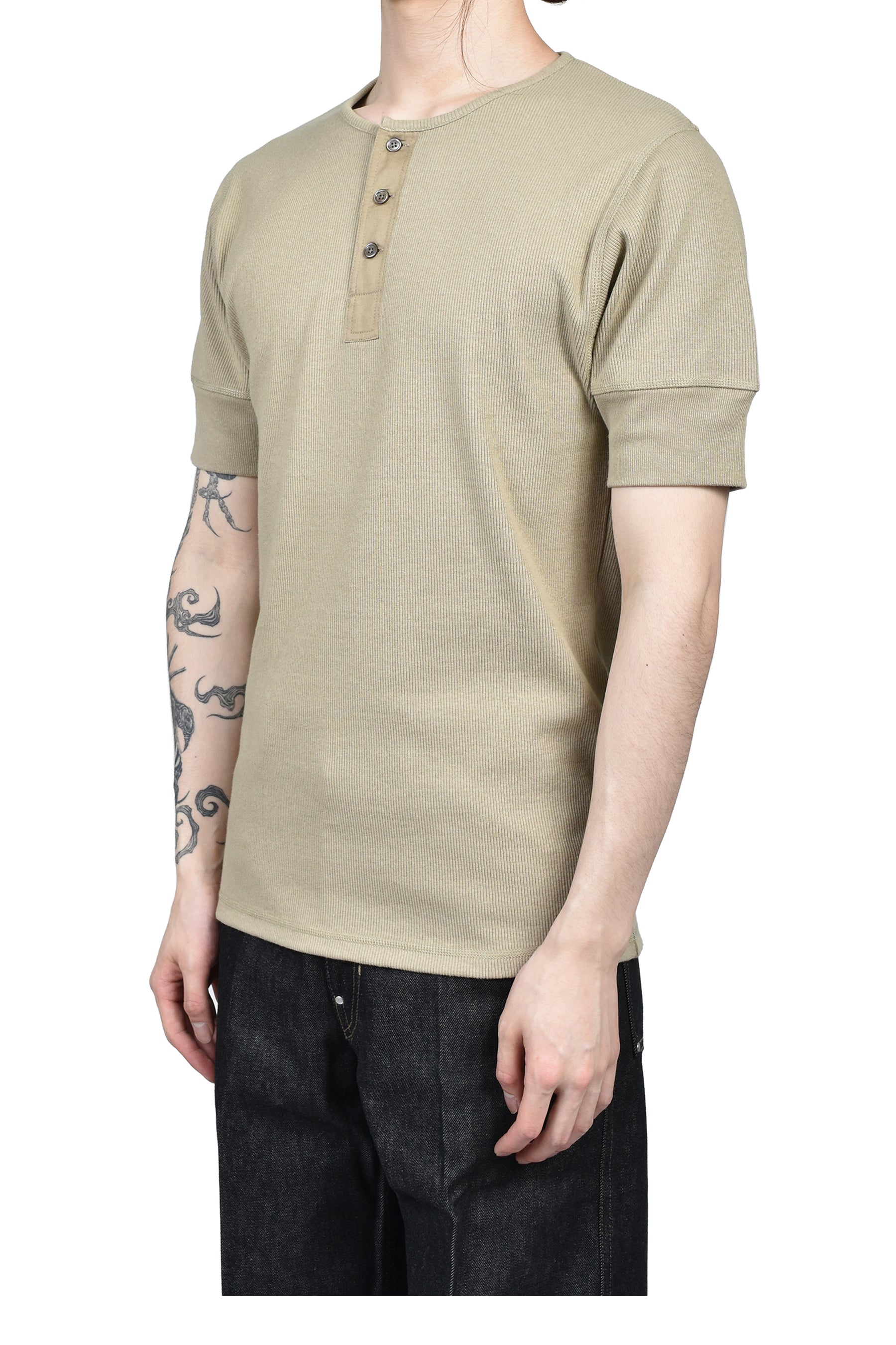RIB HENLEY TOP / SAGE