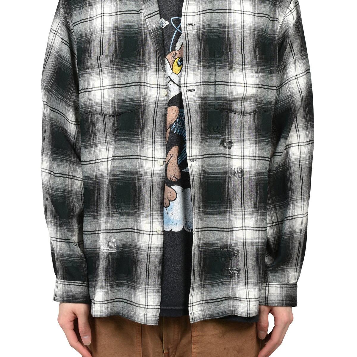 BOW WOW SS26 REMADE RAYON PLAID SHIRT AGED / D.GRN×WHT - NUBIAN