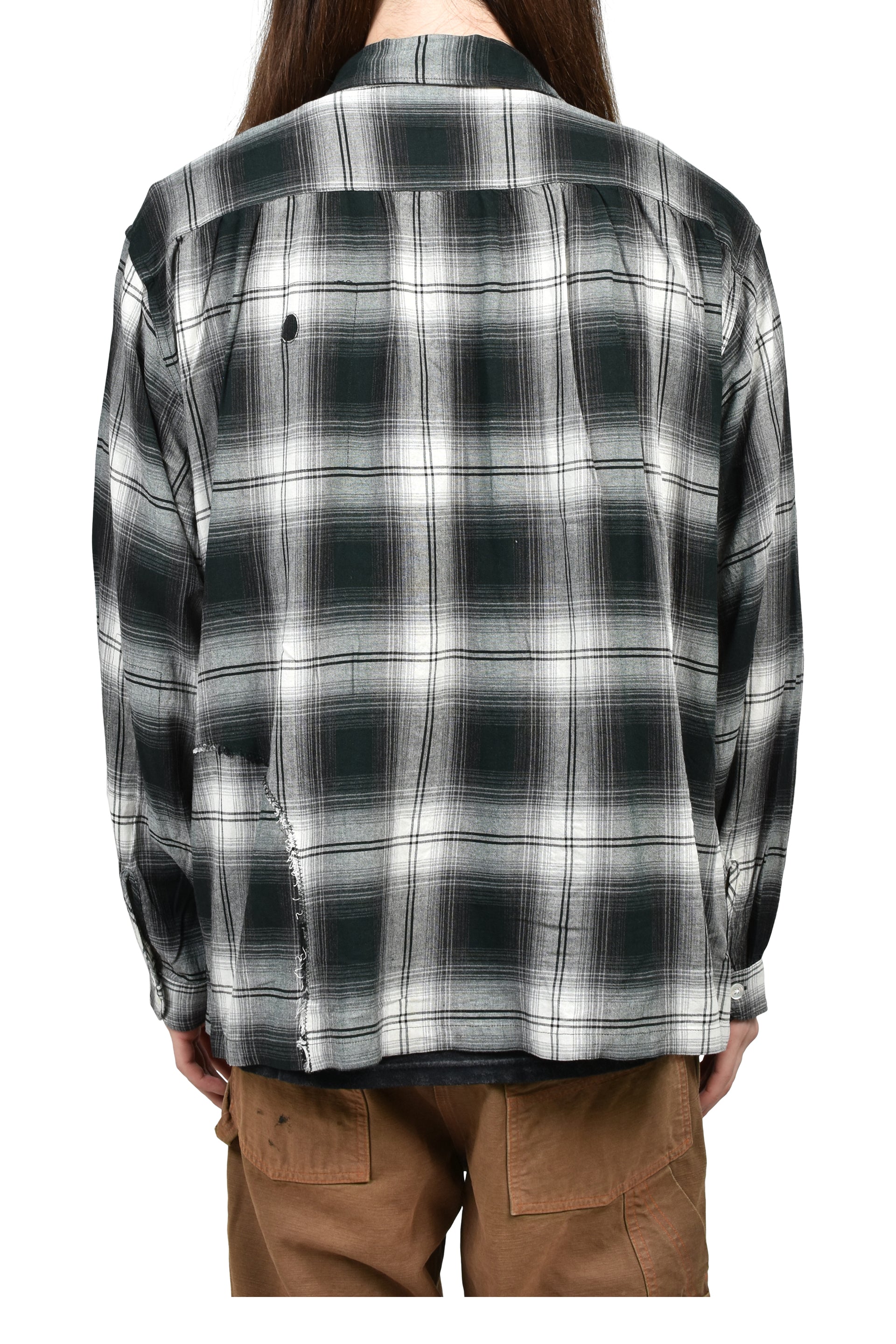 REMADE RAYON PLAID SHIRT AGED / D.GRN×WHT