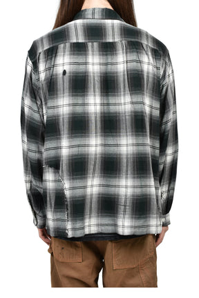REMADE RAYON PLAID SHIRT AGED / D.GRN×WHT