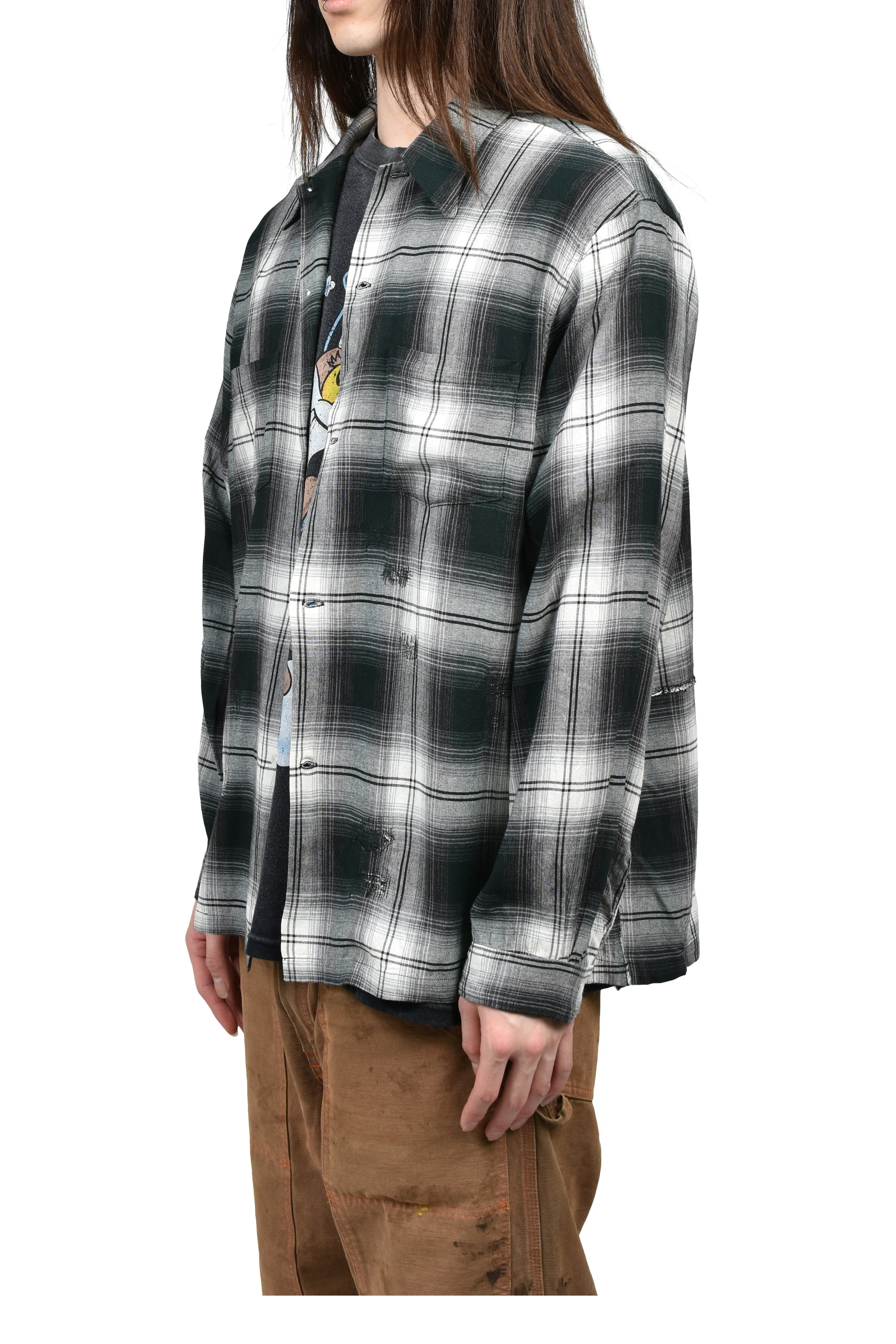 BOW WOW SS26 REMADE RAYON PLAID SHIRT AGED / D.GRN×WHT - NUBIAN