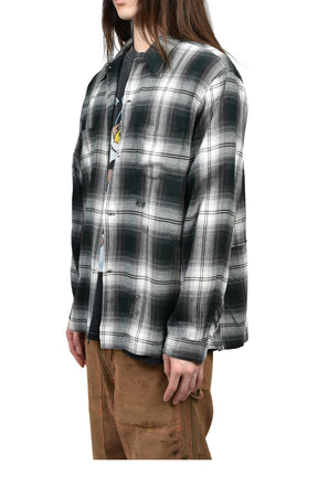 REMADE RAYON PLAID SHIRT AGED / D.GRN×WHT