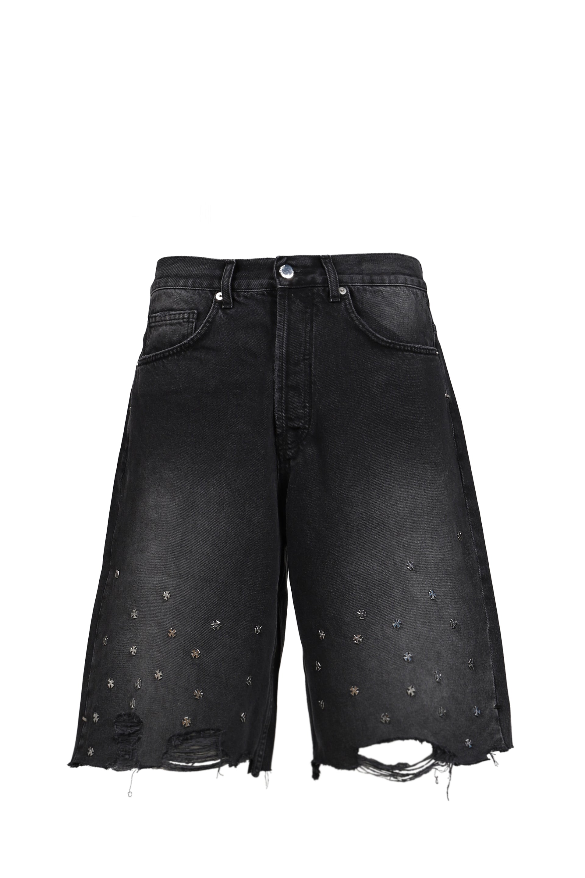 CROSS PIN BAGGY JEANS SHORTS / WASHED BLK