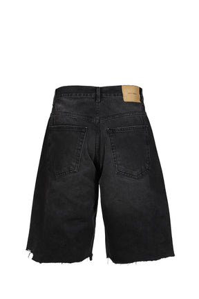 CROSS PIN BAGGY JEANS SHORTS / WASHED BLK