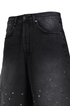 CROSS PIN BAGGY JEANS SHORTS / WASHED BLK