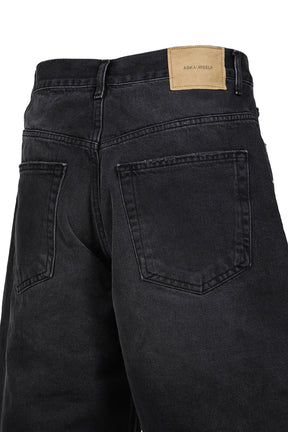 CROSS PIN BAGGY JEANS SHORTS / WASHED BLK