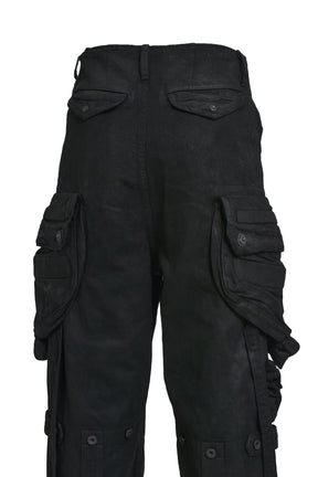 DENIM GASMASK CARGO TROUSER / BLK WAX