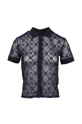 MOONOGRAM MESH FLOCK SS POLO SHIRT / NVY