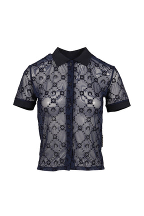 MOONOGRAM MESH FLOCK SS POLO SHIRT / NVY